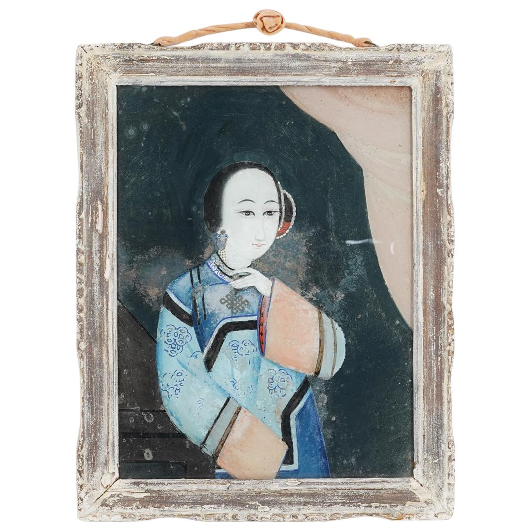 Antique Chinese Qing Dynasty Reverse Glass Woman's Portrait (1 of 4)