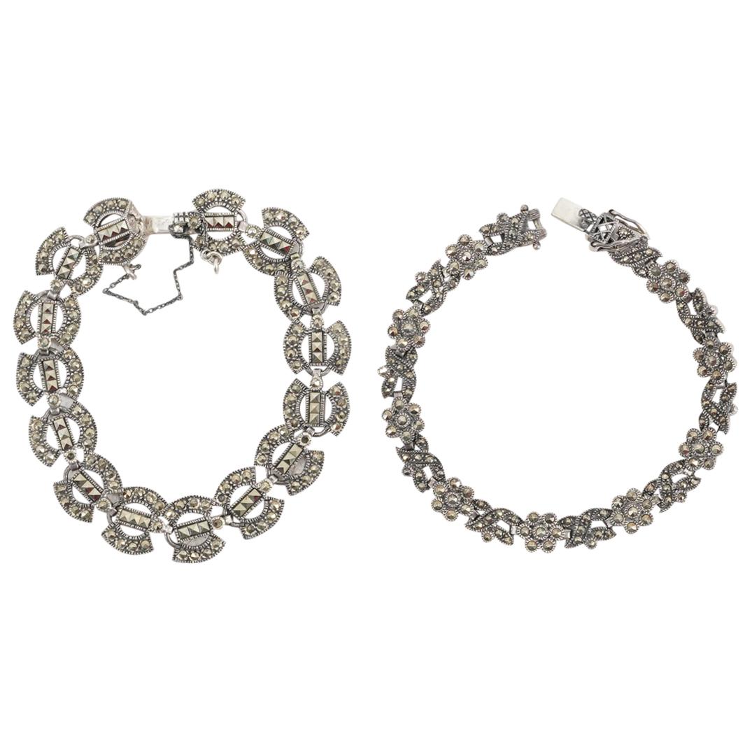 (2 Pc) Sterling Silver & Marcasite Bracelets (1 of 5)