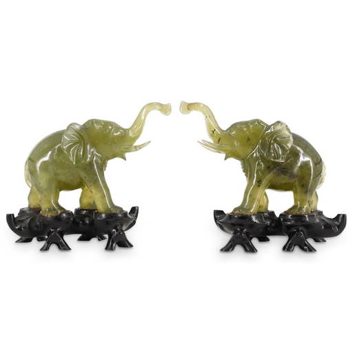 Pair Of Chinese Spinach Jade Elephants W/ Stands Sep 27, 2022 Akiba