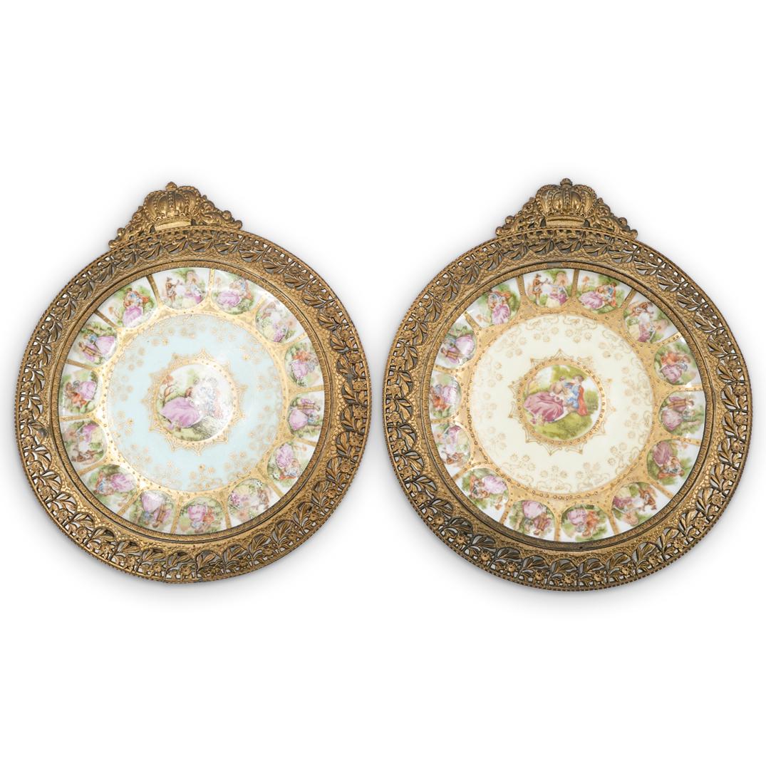 Pair Of Royal Vienna Plates In Bronze Open Work Frames (1 of 7)