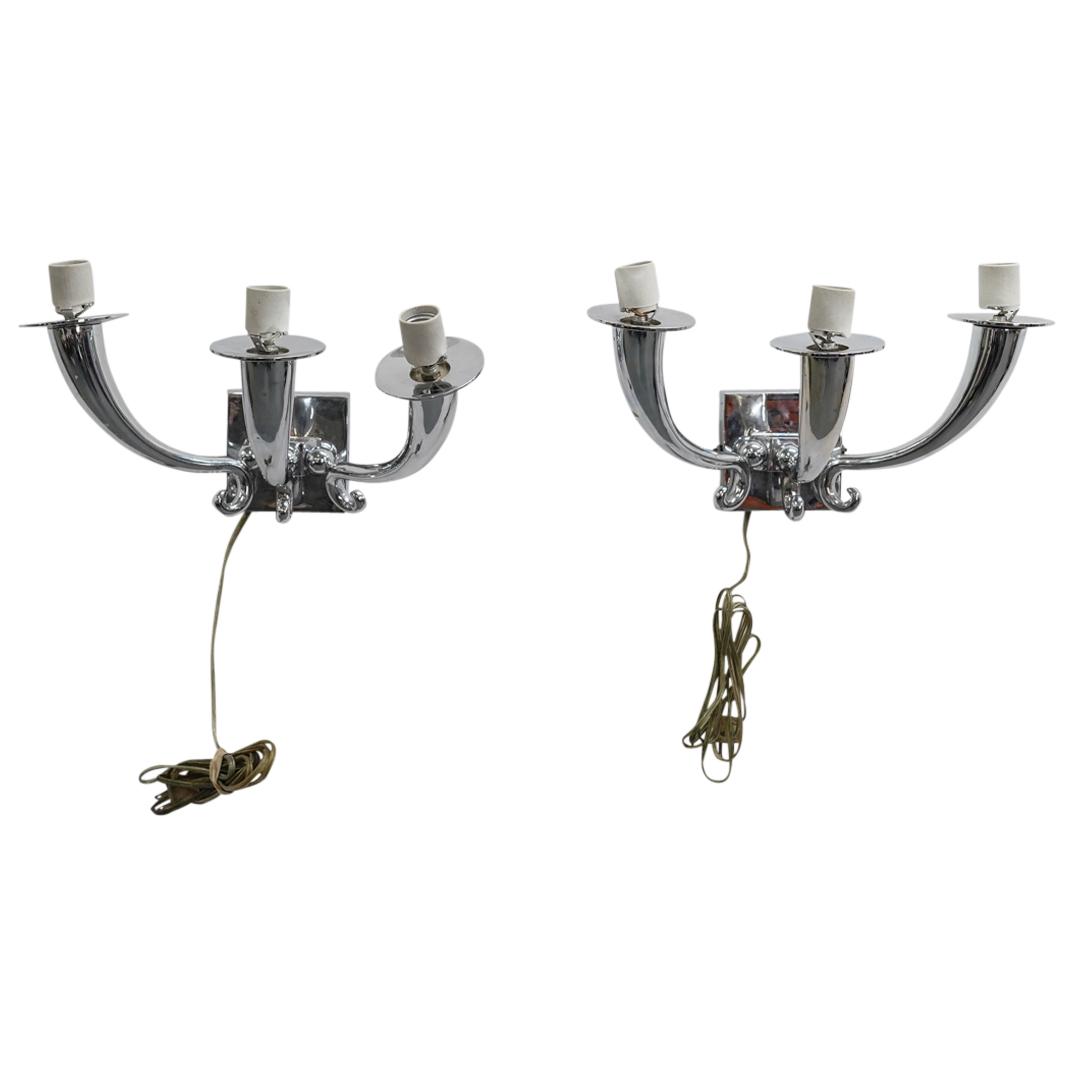 Pair of Gio Ponti Style Nickel Plated Wall Sconces (1 of 6)