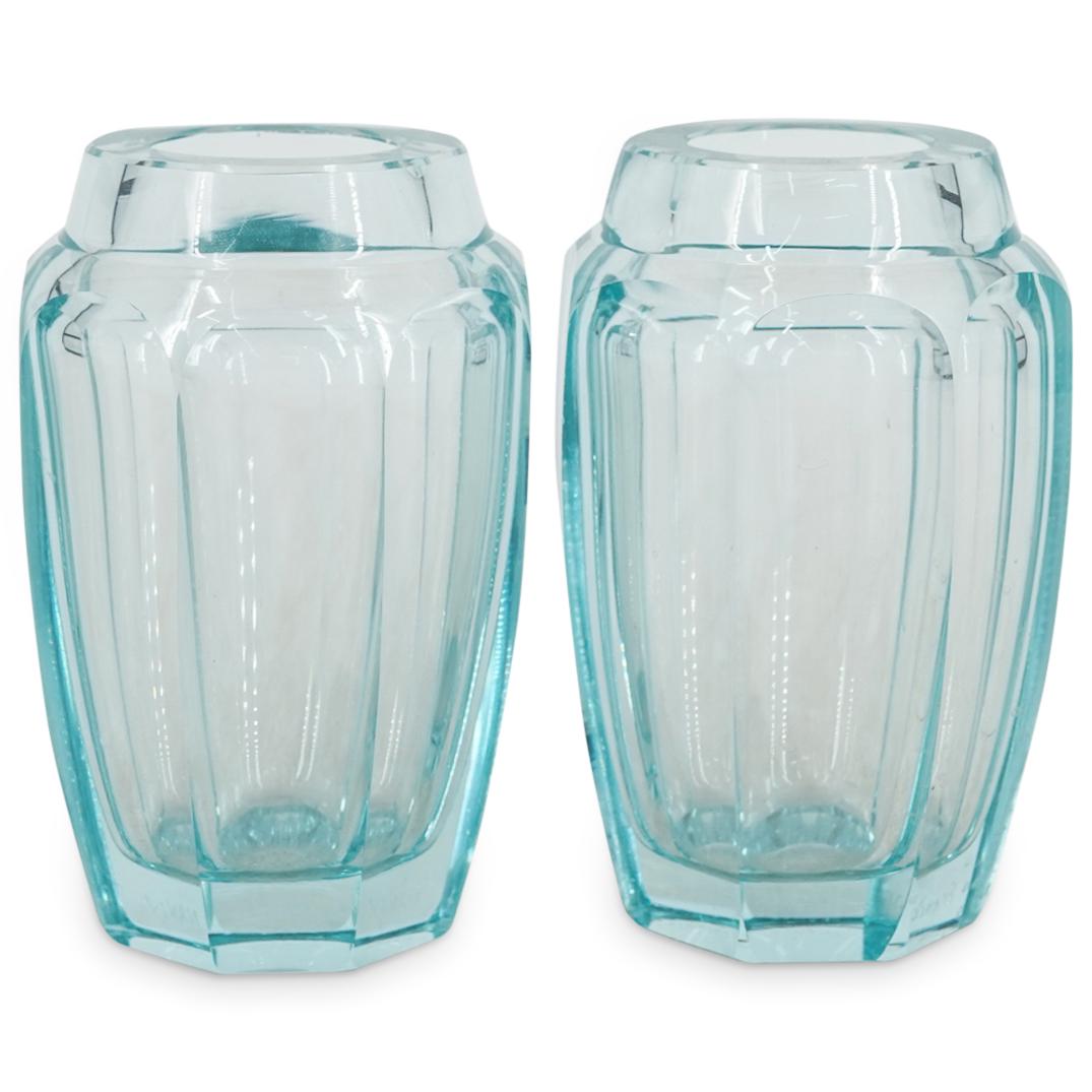 (2Pc) Pair of Daum Nancy Turquoise Crystal Vases (1 of 6)