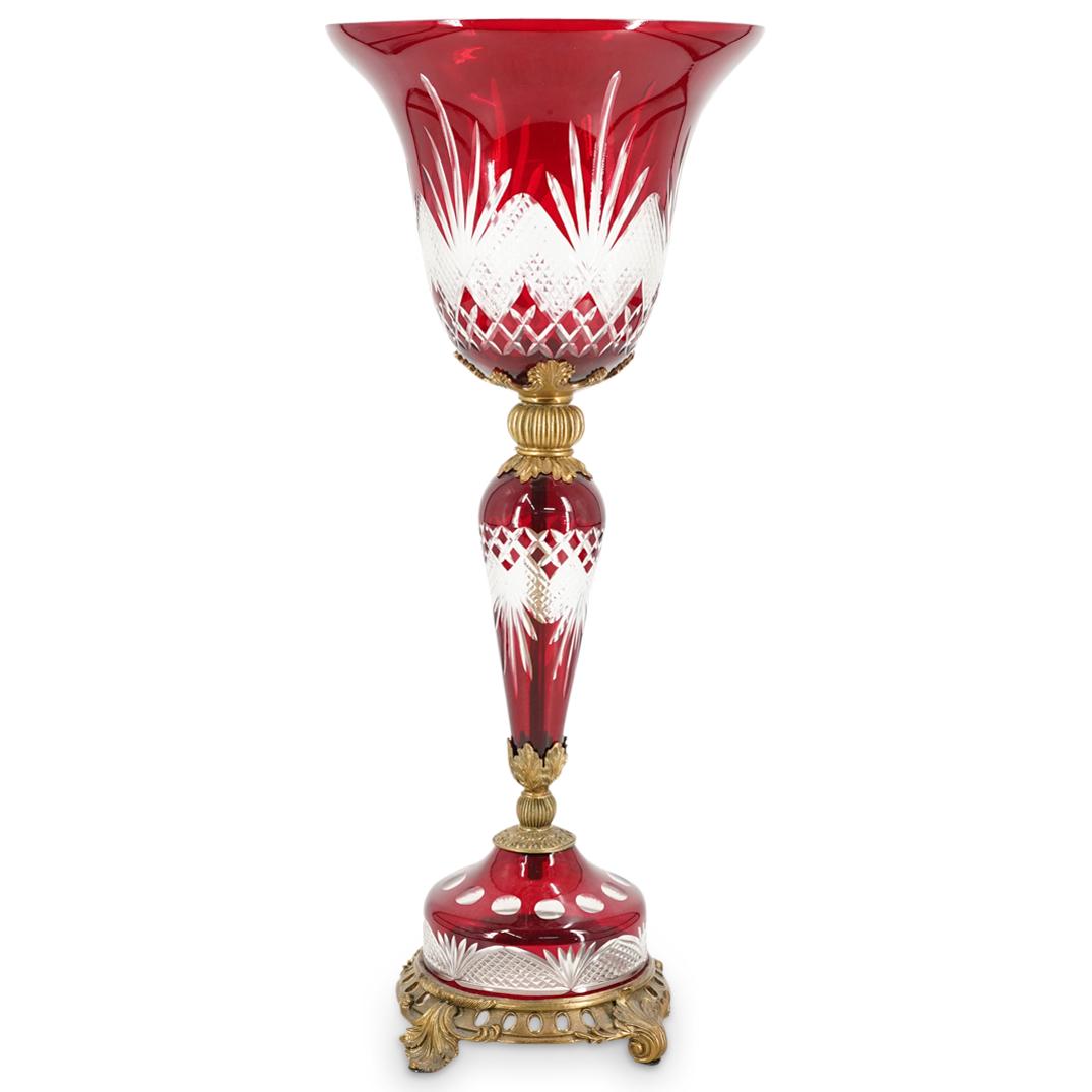 Antique Bohemian Bronze And Cranberry Glass Centerpiece Vase (1 of 5)