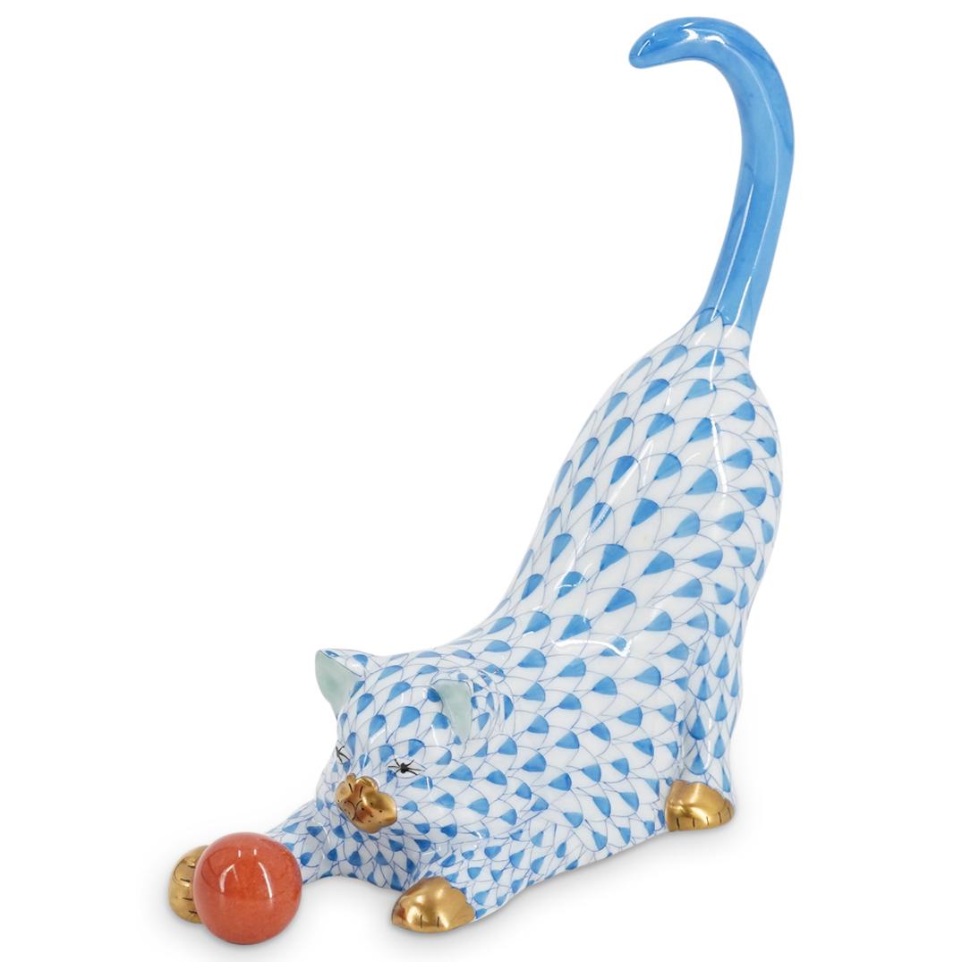 Herend Porcelain Blue Fishnet Cat Figurine (1 of 6)