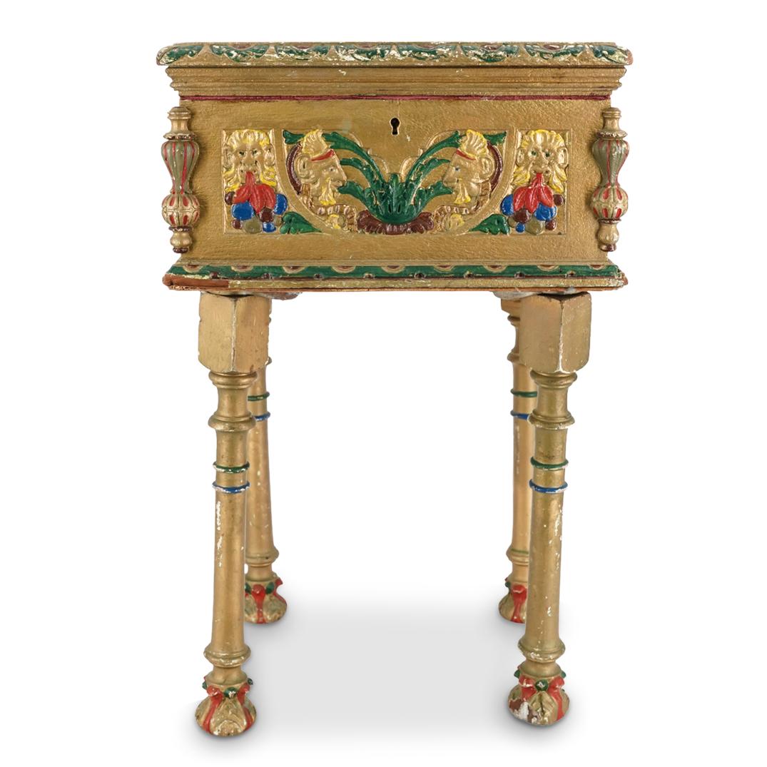 Antique Polychrome Gessoed Wooden Bible Box With Legs (1 of 9)