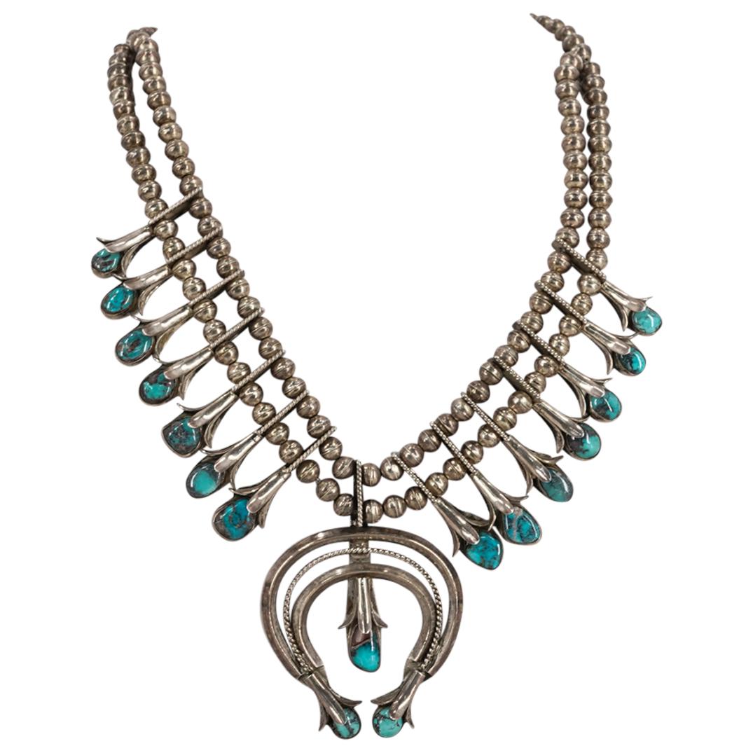 Native American Turquoise & Silver Plated Necklace (1 of 5)