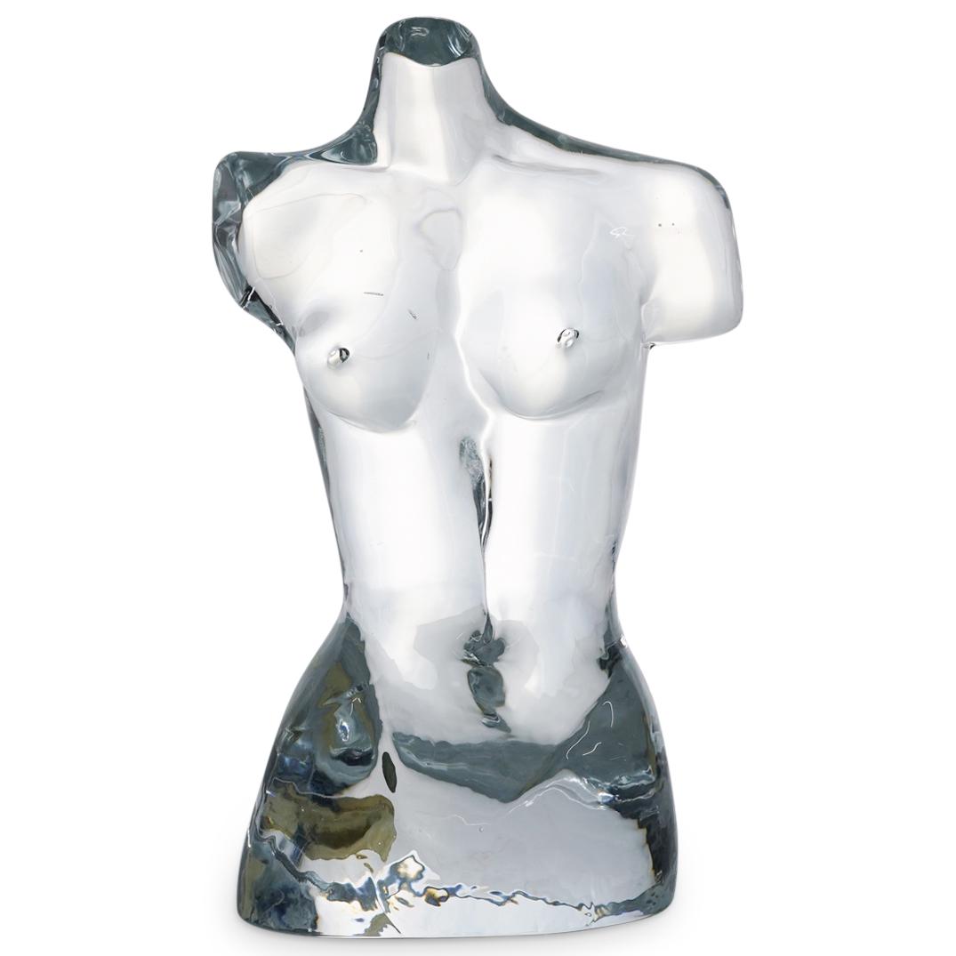 Loredano Rosin (1936-1992) Murano Glass Torso Sculpture: DESCRIPTION: Murano glass sculpture by Loredano Rosin depicting a nude female torso. Piece is signed on torso's left; stickers on verso: "loredano rosin MURANO No 703", "Murano MADE IN ITALY", and lor