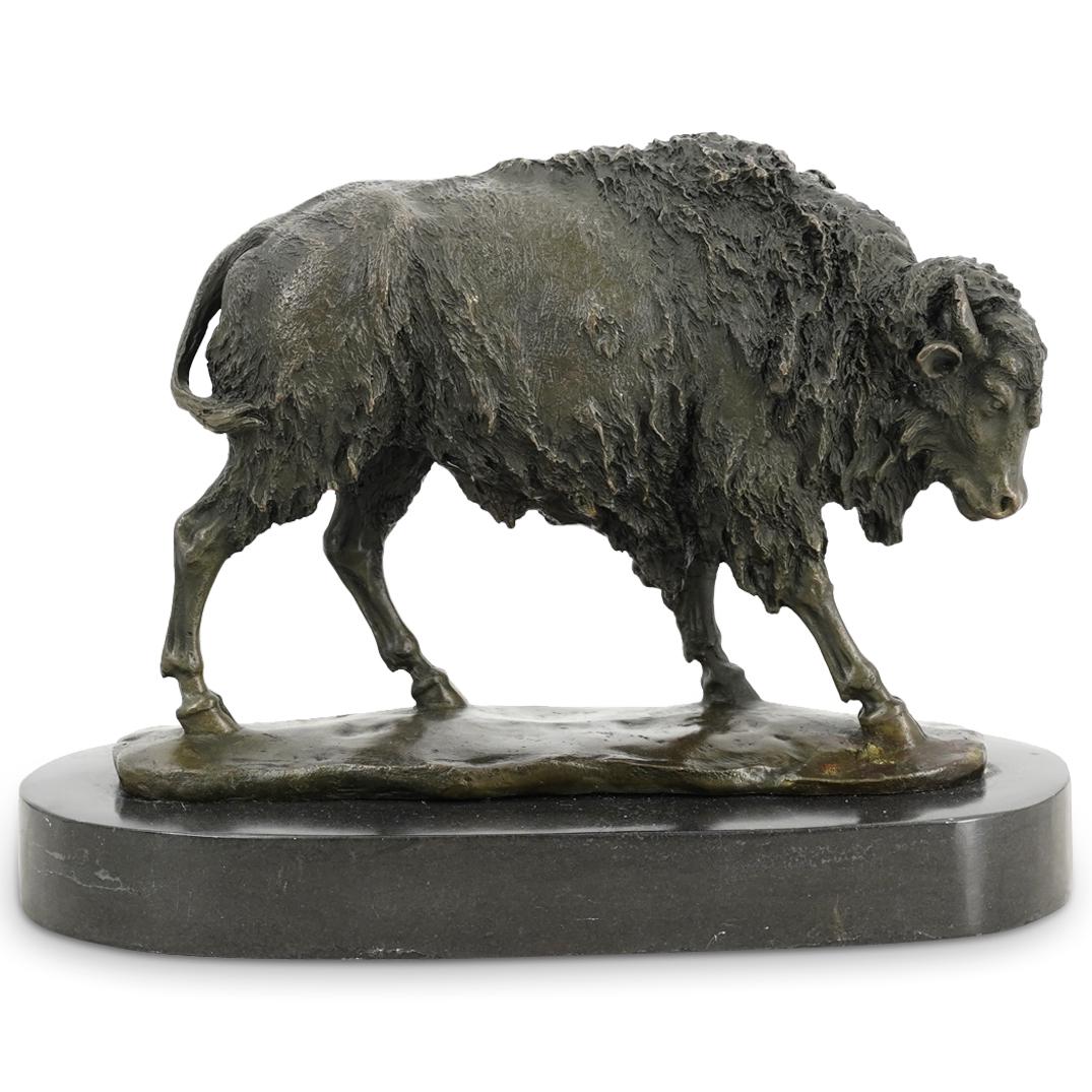 After Antoine Louis Barye Bronze Buffalo Sculpture (1 of 5)