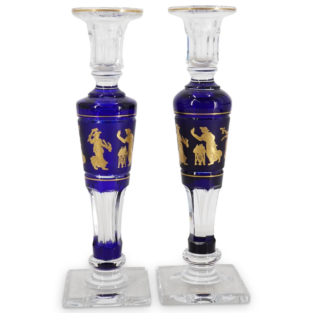 (2 Pc) Val St. Lambert "Danse de Flore-Blue" Candlesticks (1 of 7)
