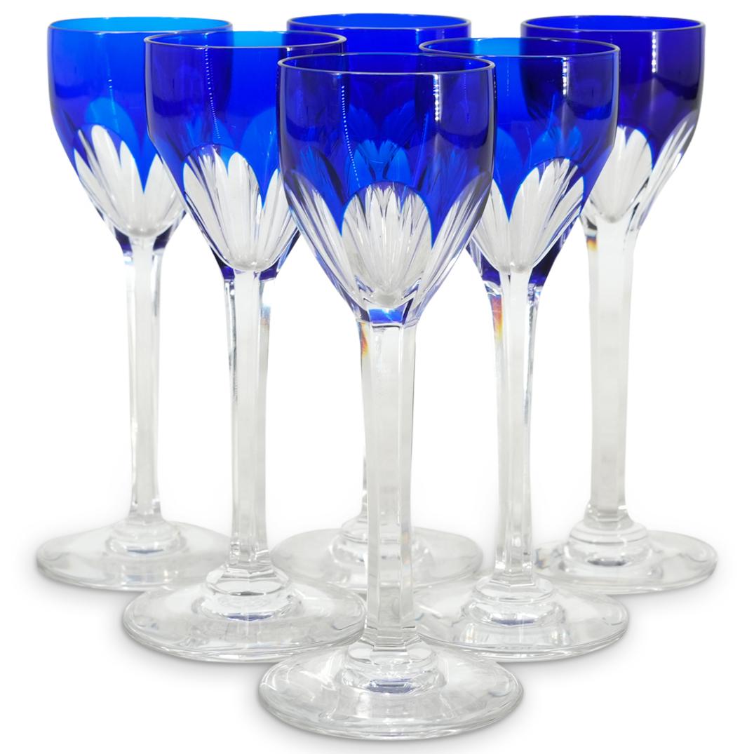 (6Pc) Baccarat Crystal Blue Cut to Clear Cordial Glasses (1 of 3)