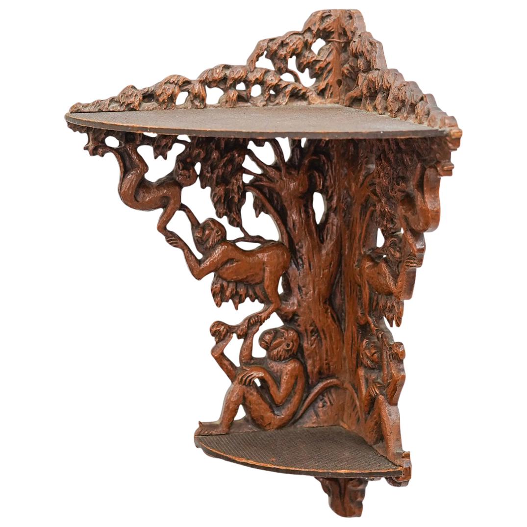Vintage Durwood Carved Wood Monkeys Bracket (1 of 5)