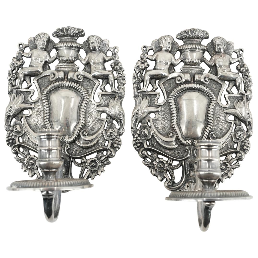 Pair Of Antique French Silver Plated Wall Sconces (1 of 4)