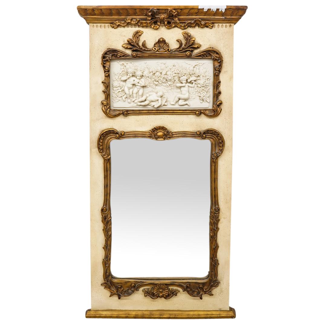 French Putti Parcel Giltwood Trumeau Mirror (1 of 8)
