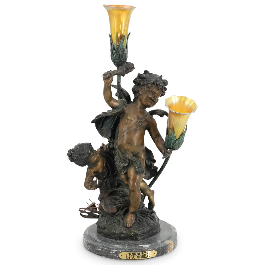After A. Moreau "Torch Boy" Bronze Table Lamp (1 of 8)