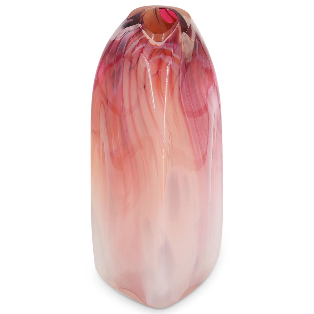 Signed Pink Glass Sommerso Art Glass Flower Vase (1 of 5)