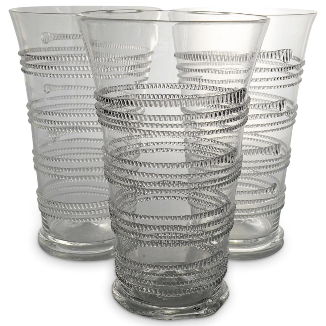(3Pc) Ella Corset Glass Tumbler Set: DESCRIPTION: Ella corset glass tumbler set with reided design. Signed at underside. CIRCA: 20th Century ORIGIN: Czech Republic DIMENSIONS: H: 6" x L: 4" Have a similar item to sell? Contact: Info@Akib