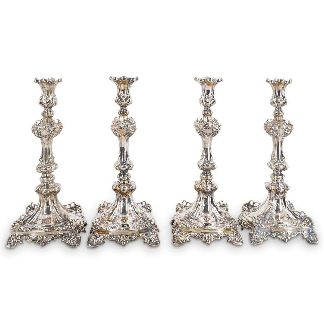(4 Pc) Antique Polish W Warszawie Silver-Plated Candlesticks (1 of 8)