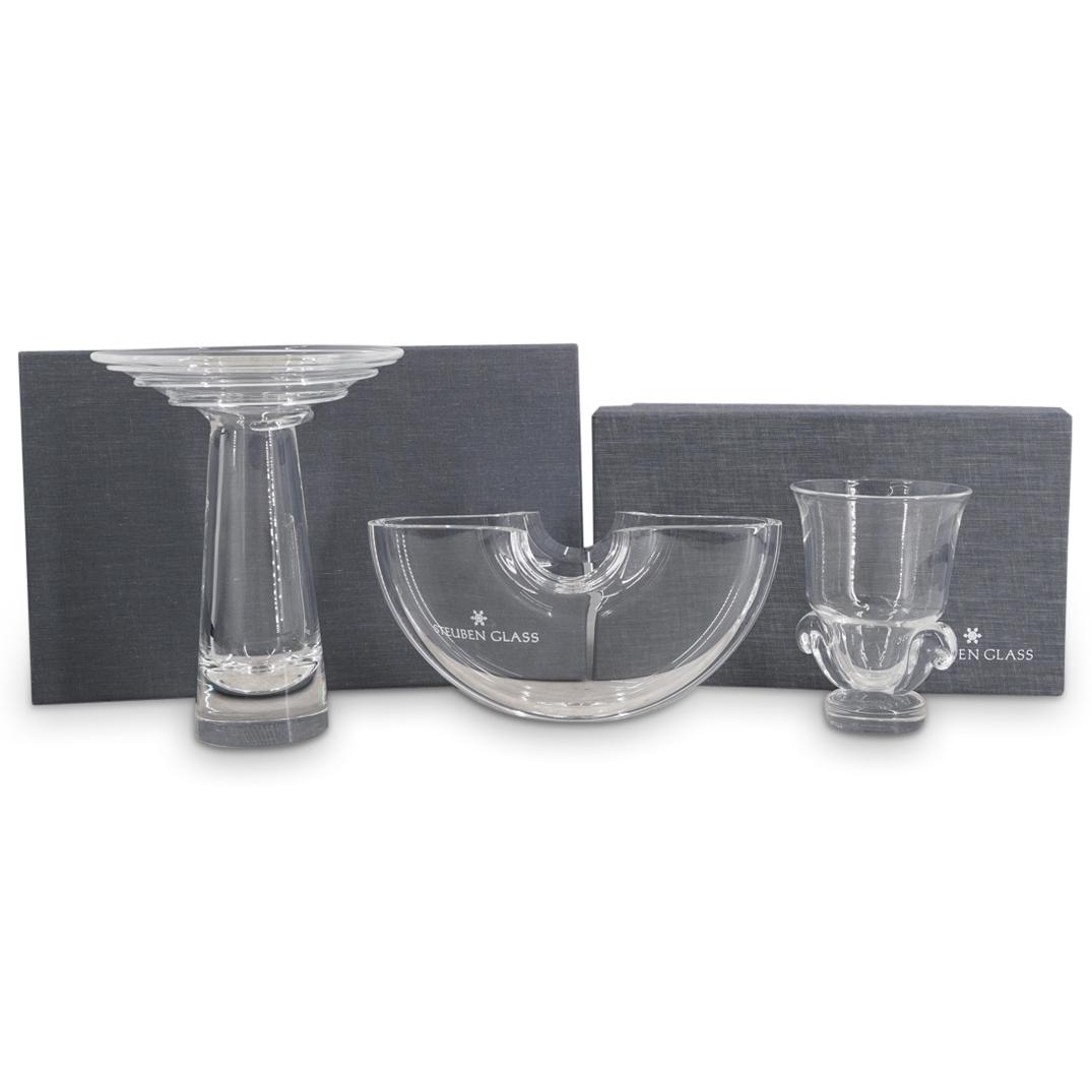 (3 Pc) Steuben Glass Vases And Bowl (1 of 8)