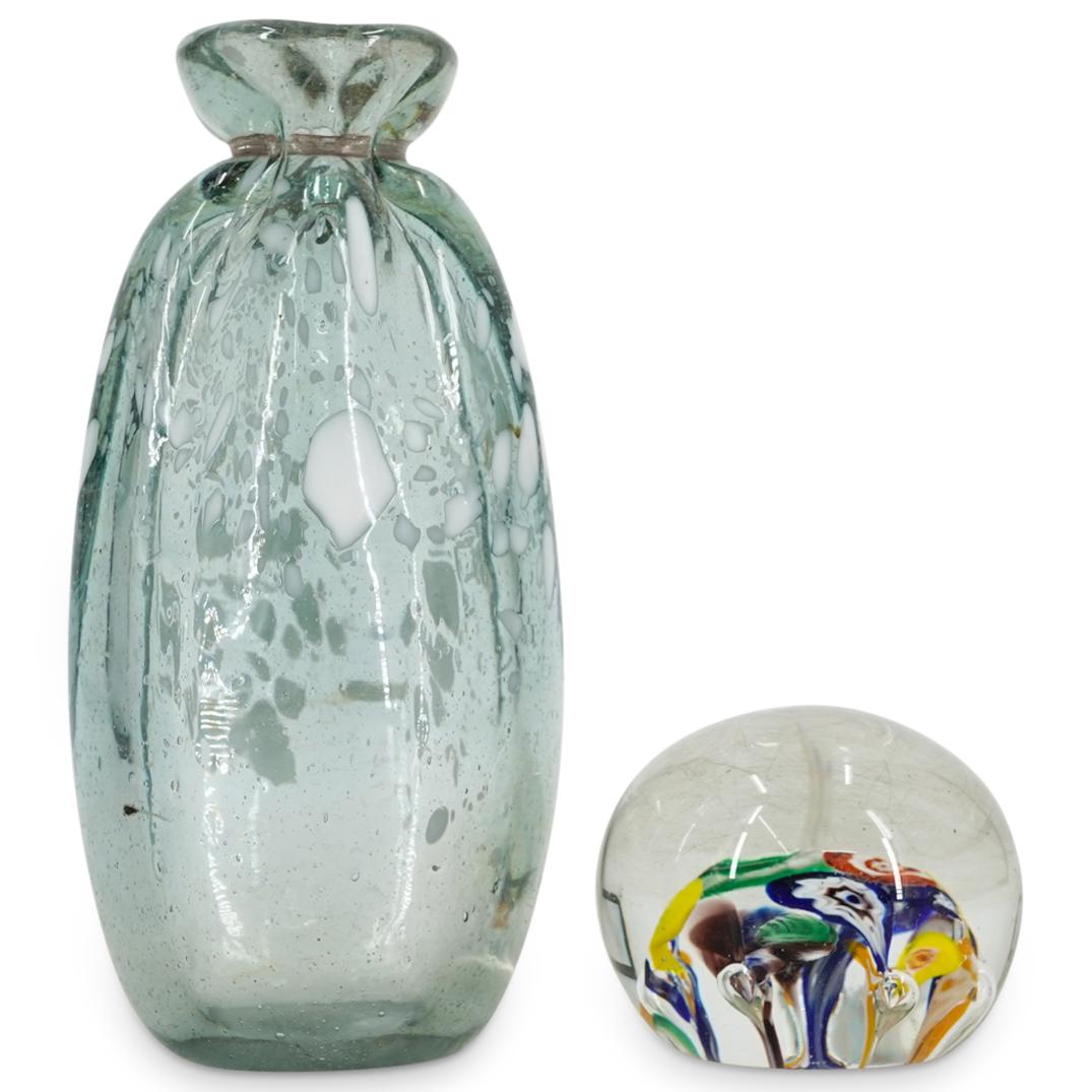(2 Pc) Murano Glass Paperweight And Vase (1 of 4)