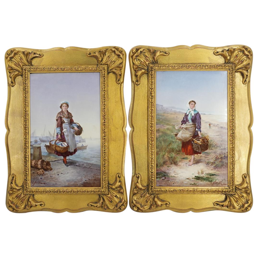 (2 Pc) Signed Carl Friedrich Fuchs (1803-1874) Oil On Porcelains (1 of 6)