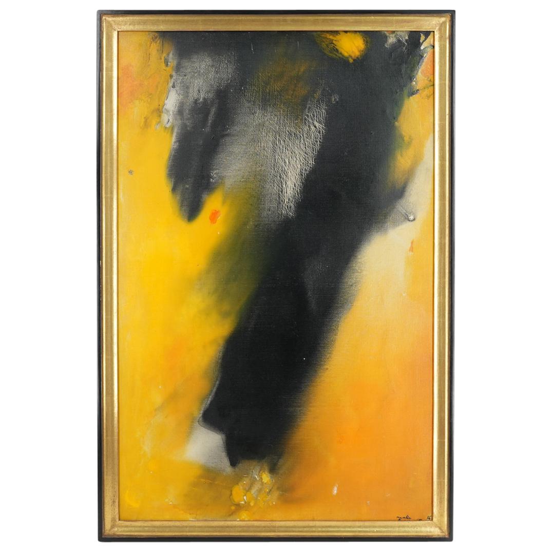 Marcelle Loubchansky (1917-1988 French) Oil on Canvas Painting: DESCRIPTION: Marcelle Loubchansky (1917-1988 French) Oil on canvas painting featuring and abstract image executed in deep blacks and vibrant yellows. Signed "Marcelle Loubchansky, 56" signed by artist
