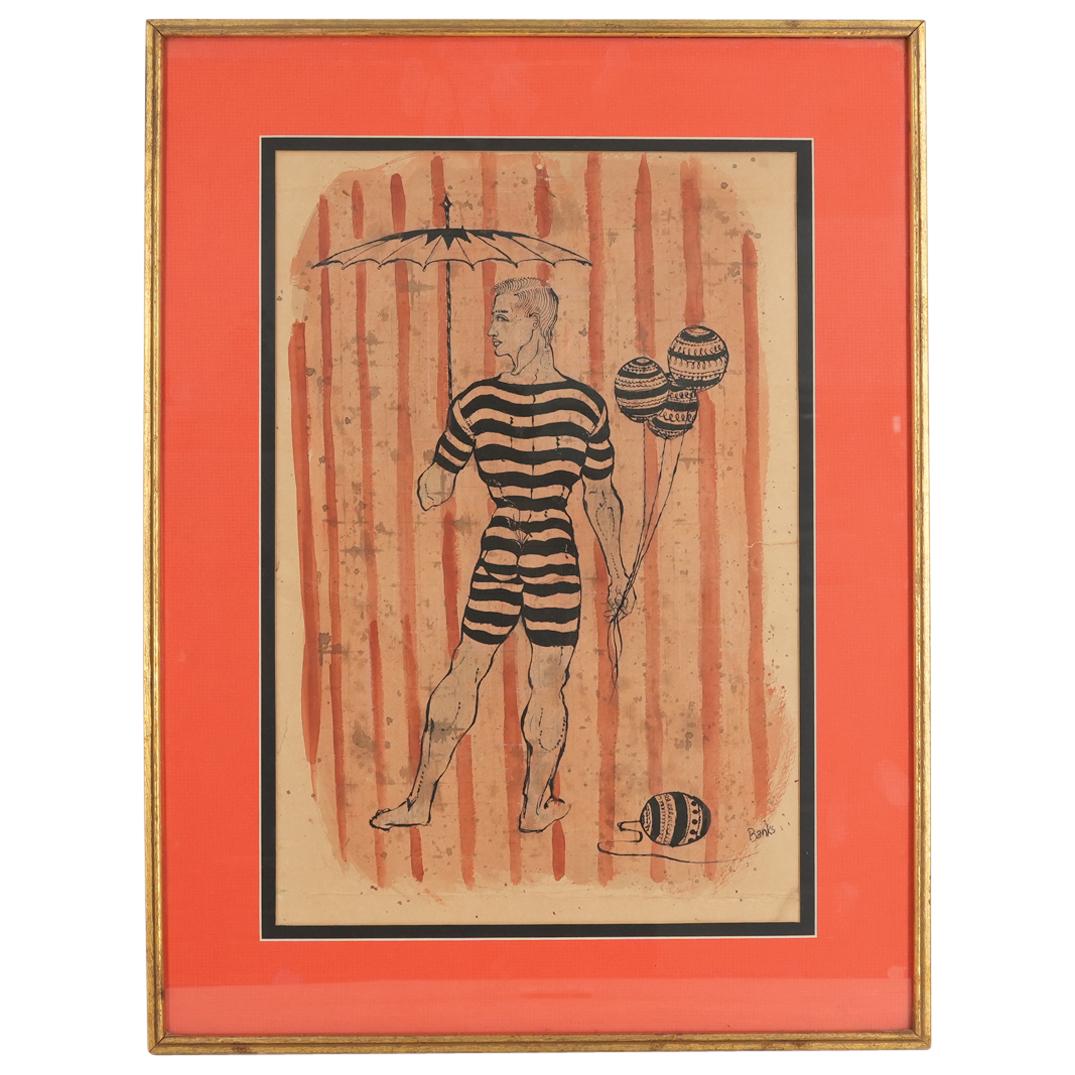 Banks Signed Gouache on Paper (1 of 3)