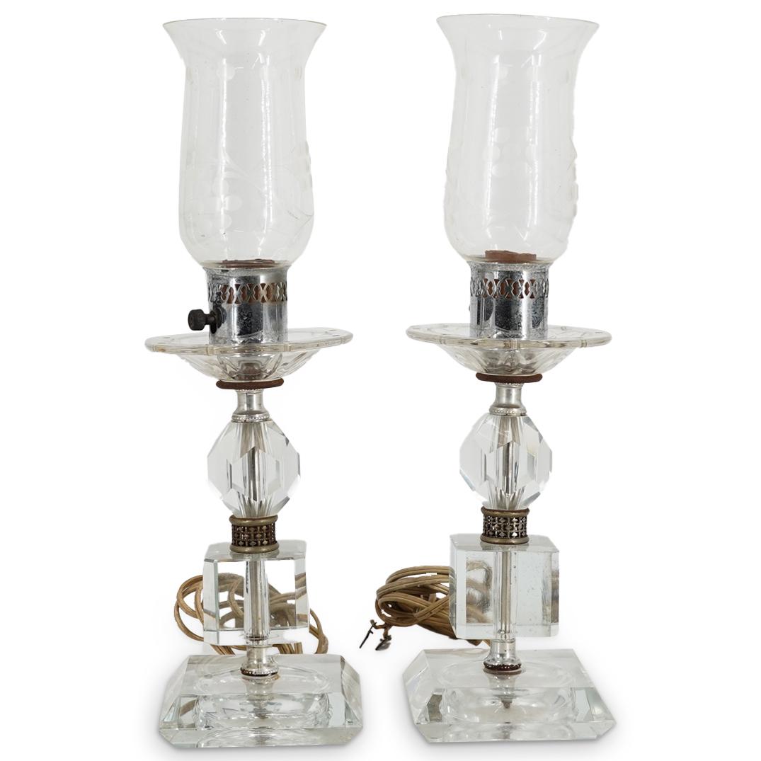(2 Pc) Hollywood Regency Style Boudoir Glass & Lucite Lamps (1 of 5)