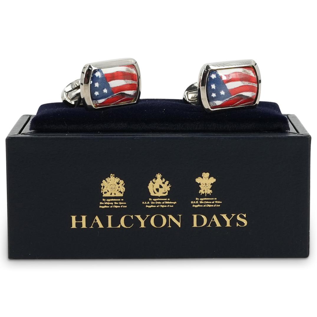 (2 Pc) Halcyon Days Enamel "American Flag" Cufflinks (1 of 4)