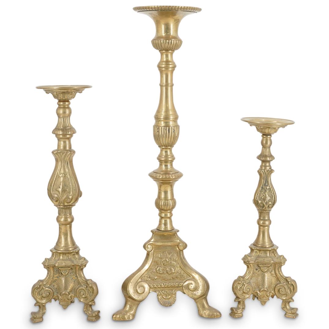 (3 Pc) Ecclesiastical Solid Bronze Cathedral Altar Candlesticks (1 of 6)