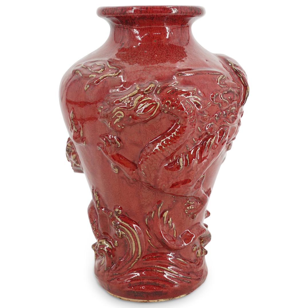Vintage Chinese Red Ceramic Dragon Vase (1 of 6)