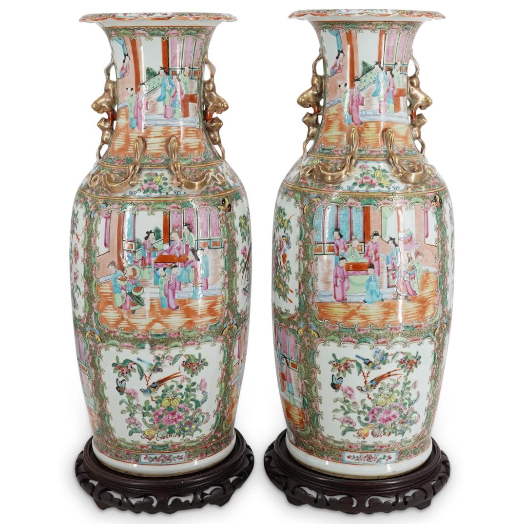 Pair of 19th Cent. Chinese Rose Medallion Vases (1 of 7)