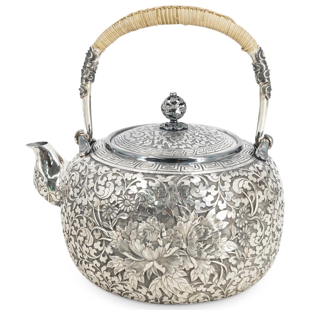 Antique Chinese Export Repousse Sterling Silver Teapot (1 of 6)