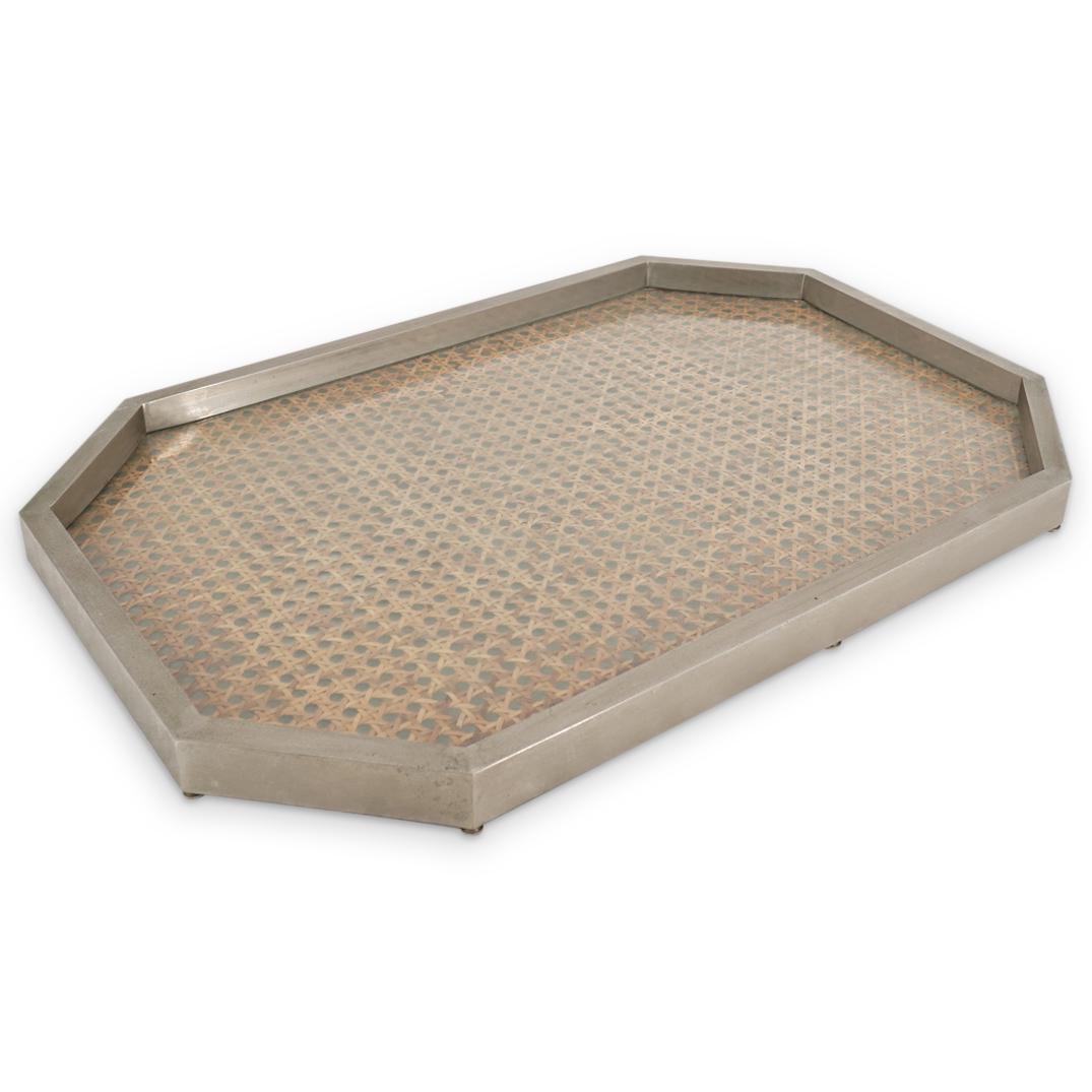 Mid Century Chrome, Cane, & Glass Tray (1 of 5)