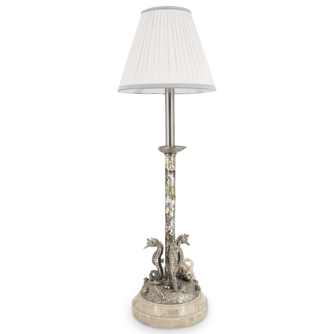 Maitland Smith Silvered Seahorse Table Lamp (1 of 5)