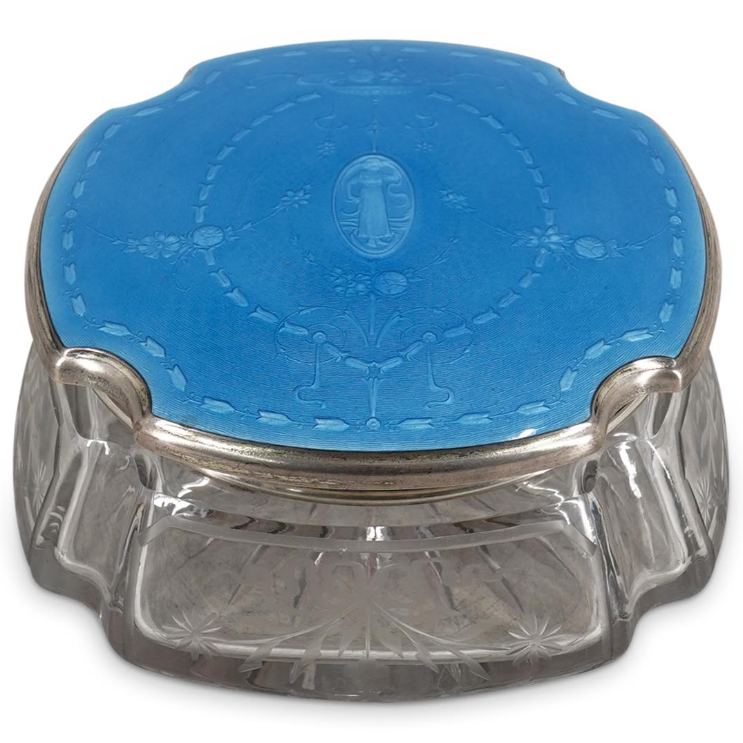 Antique Sheffield Sterling Silver Guilloche & Crystal Jar (1 of 7)