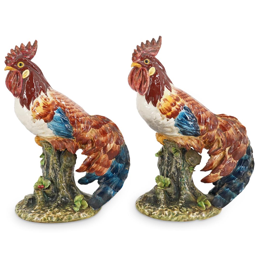 Pair of Italian Carlo Mollica Majolica Rooster Sculptures (1 of 7)