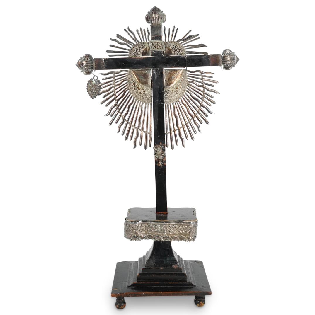 Antique Ebonized Wood & Silver Plated Metal Cross (1 of 7)