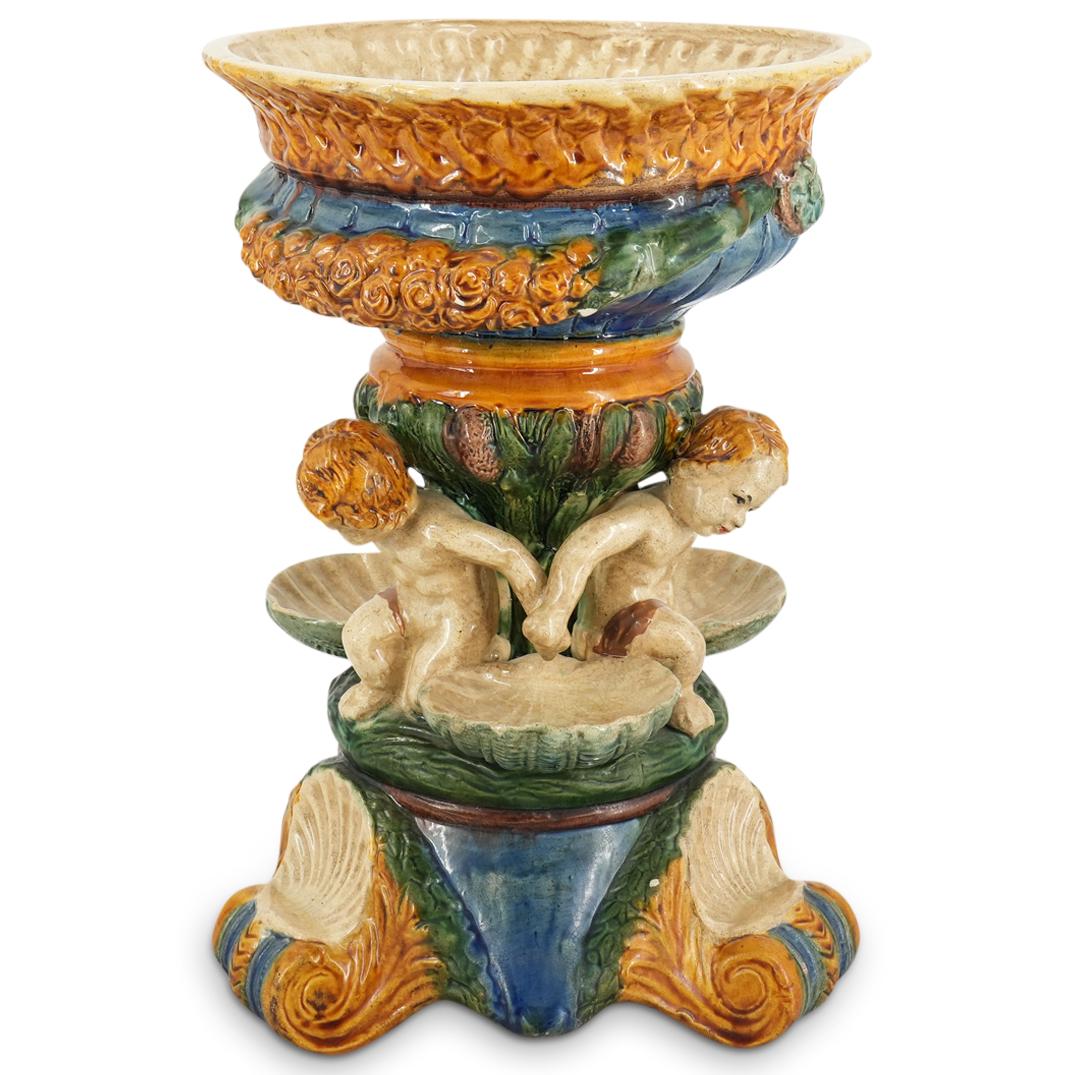 Large Majolica Putti Cherub Garden Bird Bath (1 of 8)