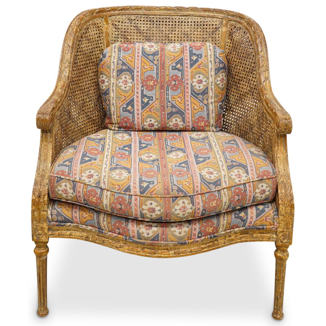 Antique European Wicker Corner Chair W/ Upholstered Cushions (1 of 7)