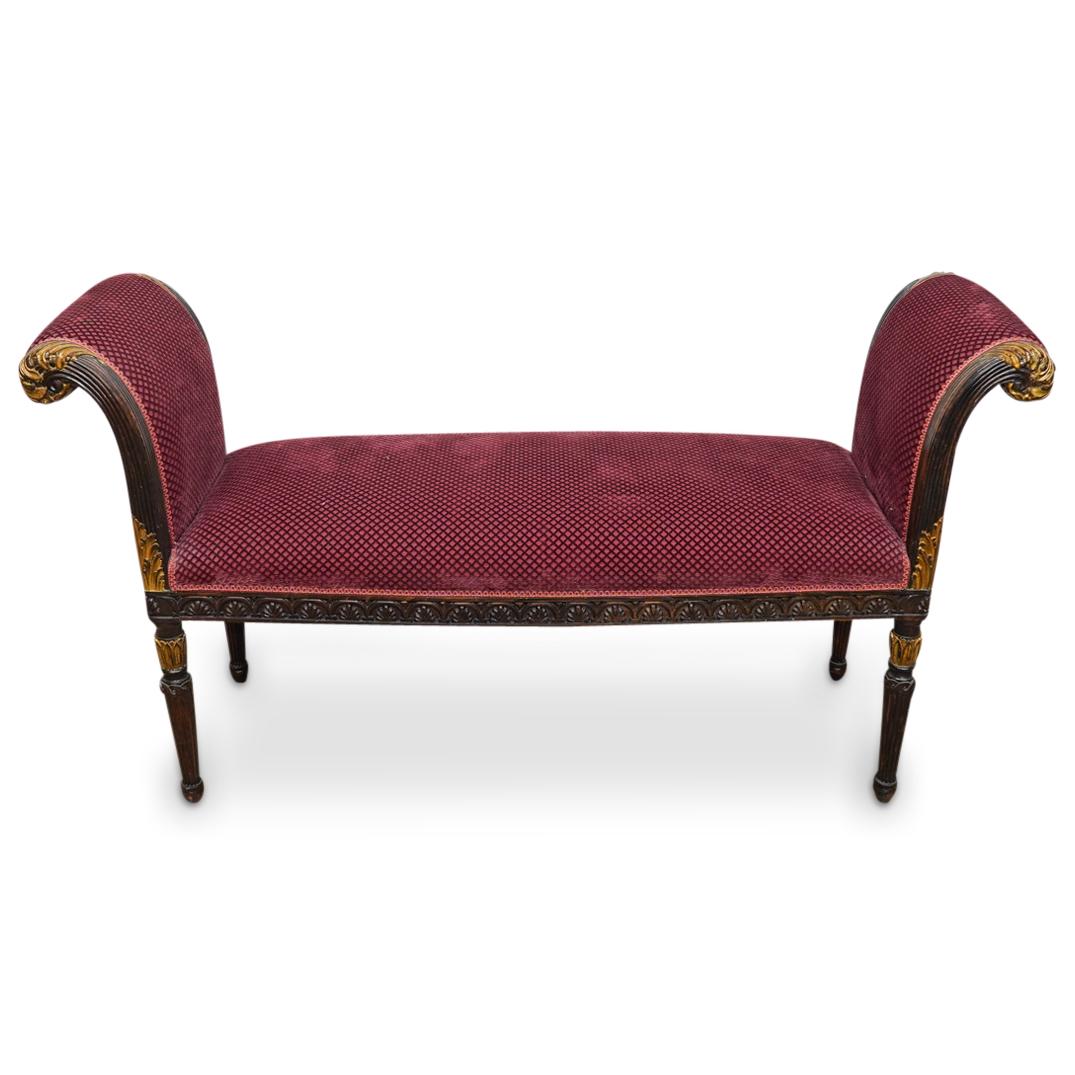 Antique Carved Wooden Upholstered Bench (1 of 6)