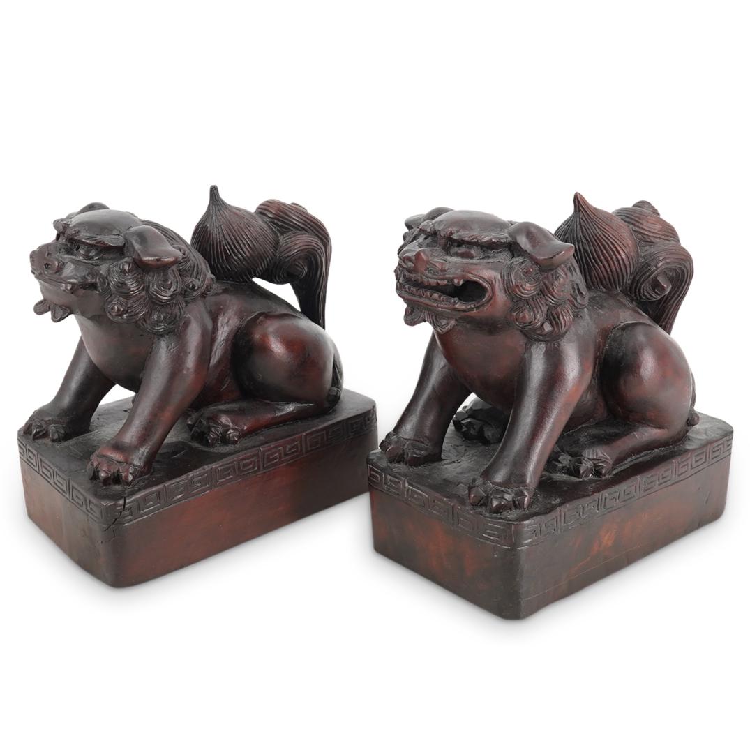 Pair of Hand Carved Wooden Foo Dog Sculptures (1 of 8)