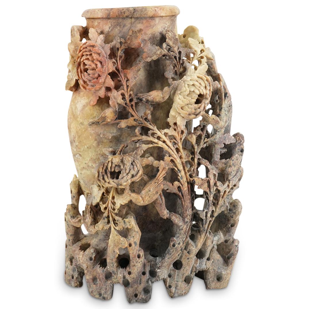 Chinese Soapstone Sculpture Carved Floral Vase (1 of 6)