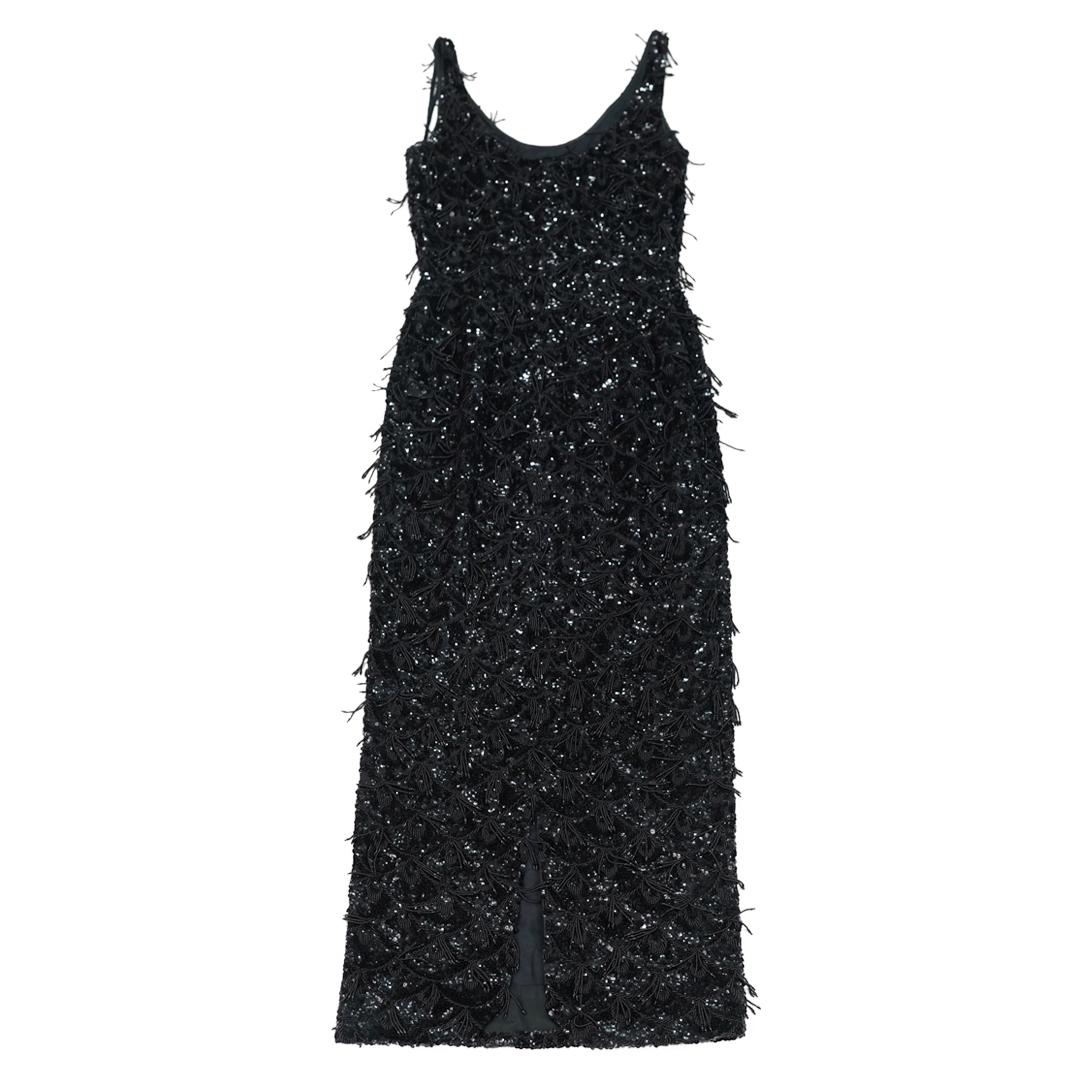 1950's Louis Haftel Sequin Silk Beaded Fringe Hourglass Evening Gown (1 of 5)