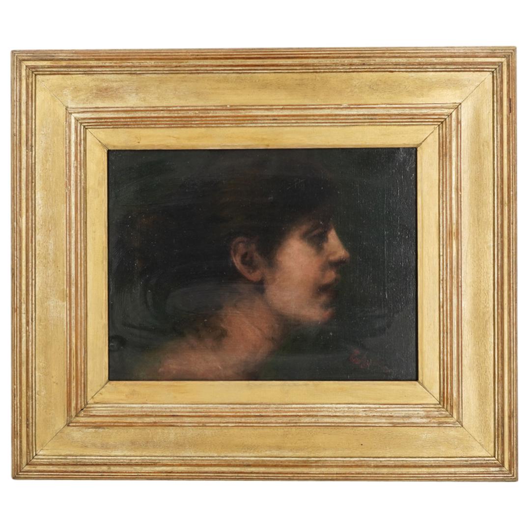 Signed Oil On Canvas Portrait Of Woman In The Style Of Raphael: DESCRIPTION: Framed oil on canvas painting in the style of Raphael depicting a portrait of a woman in profile facing right. Signed at lower right in red; marked on verso "RAPH". CIRCA: 19th Century OR