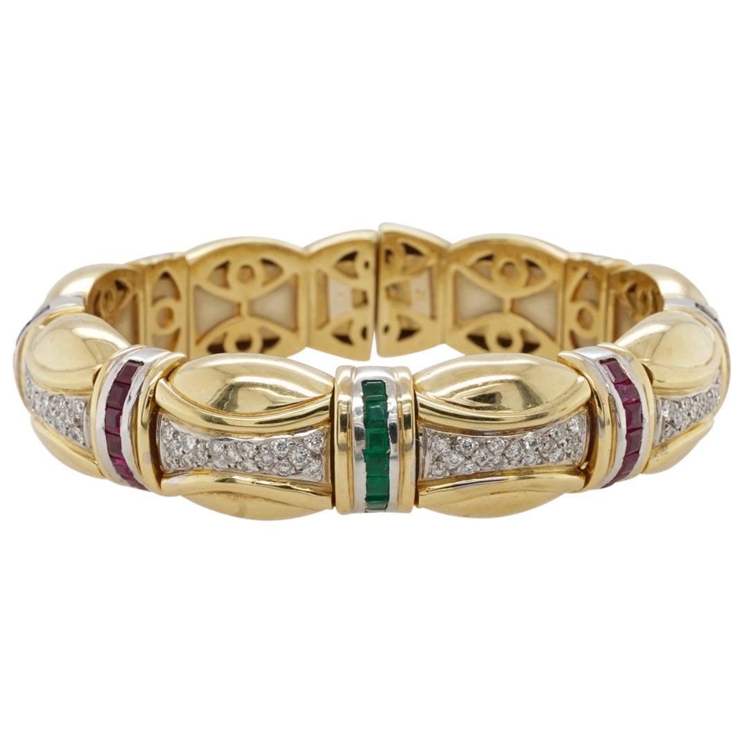 French 18k Gold Diamond and Precious Stone Bracelet (1 of 4)