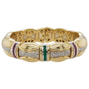 French 18k Gold Diamond and Precious Stone Bracelet