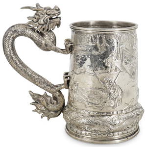 Antique Chinese Possibly Wing Fat Silver Dragon Mug