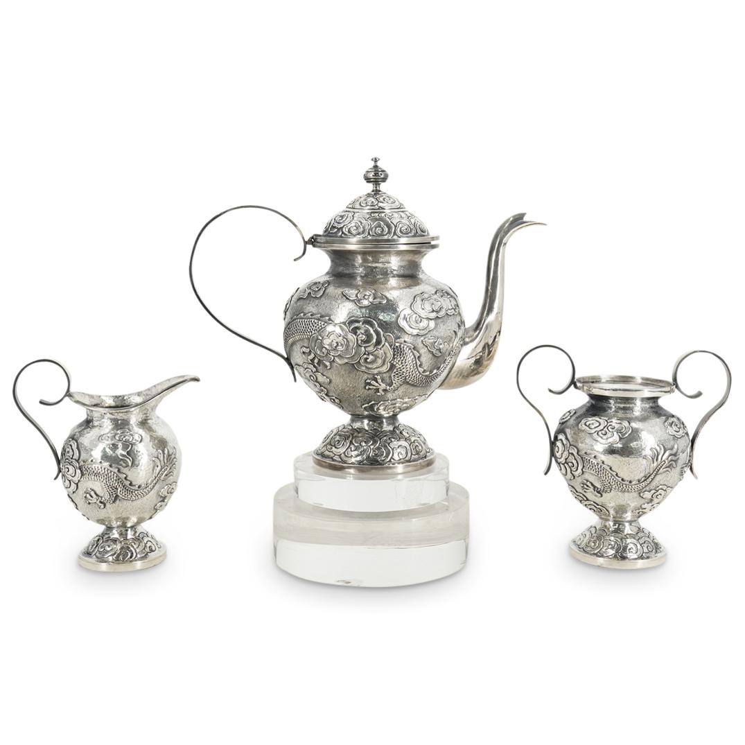 Antique Chinese Zee Sung Repousse Silver Tea Set (1 of 8)