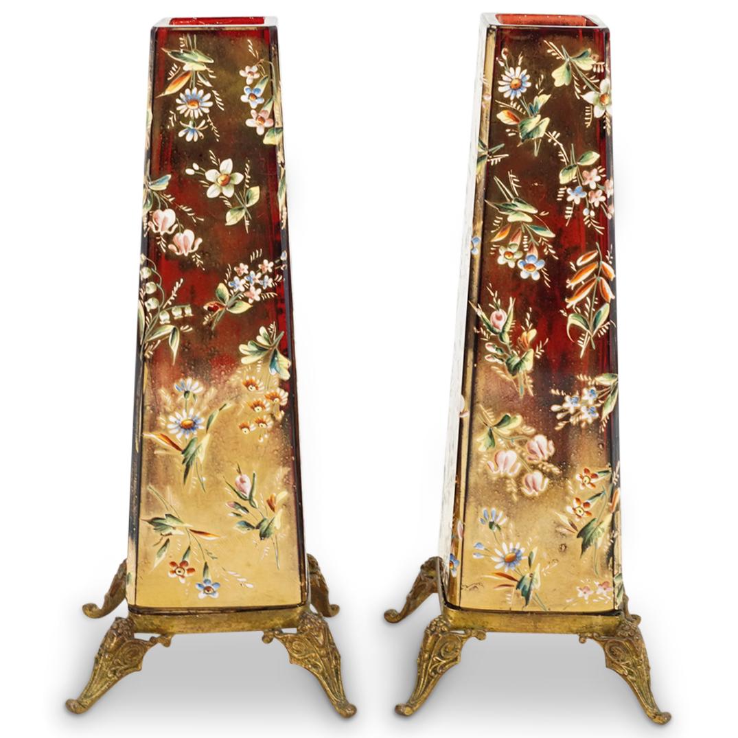 Pair of AntiqueFrench Enamel Bud Vases (1 of 8)