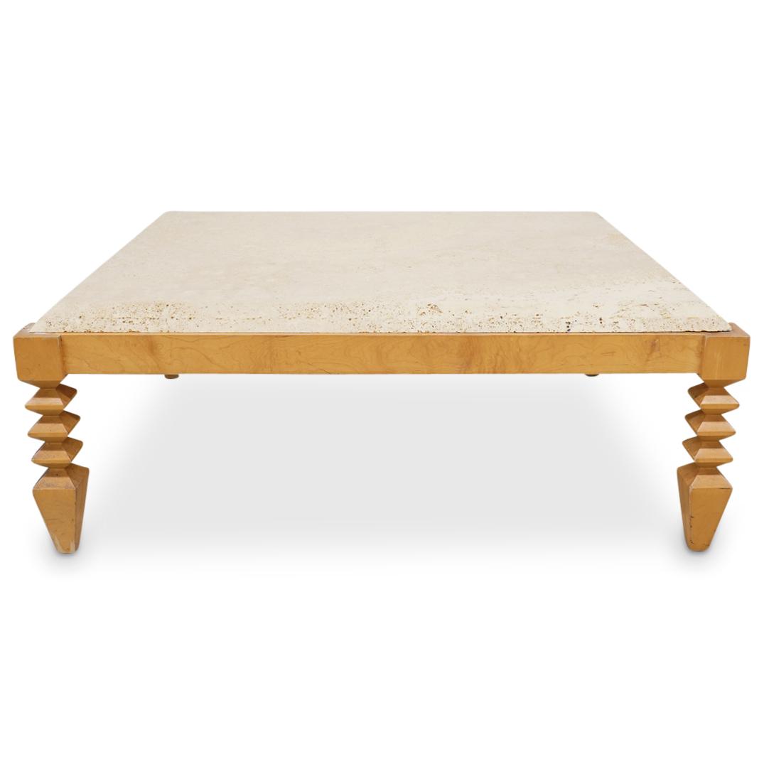 MCM Travertine Top and Wooden Coffee Table (1 of 6)